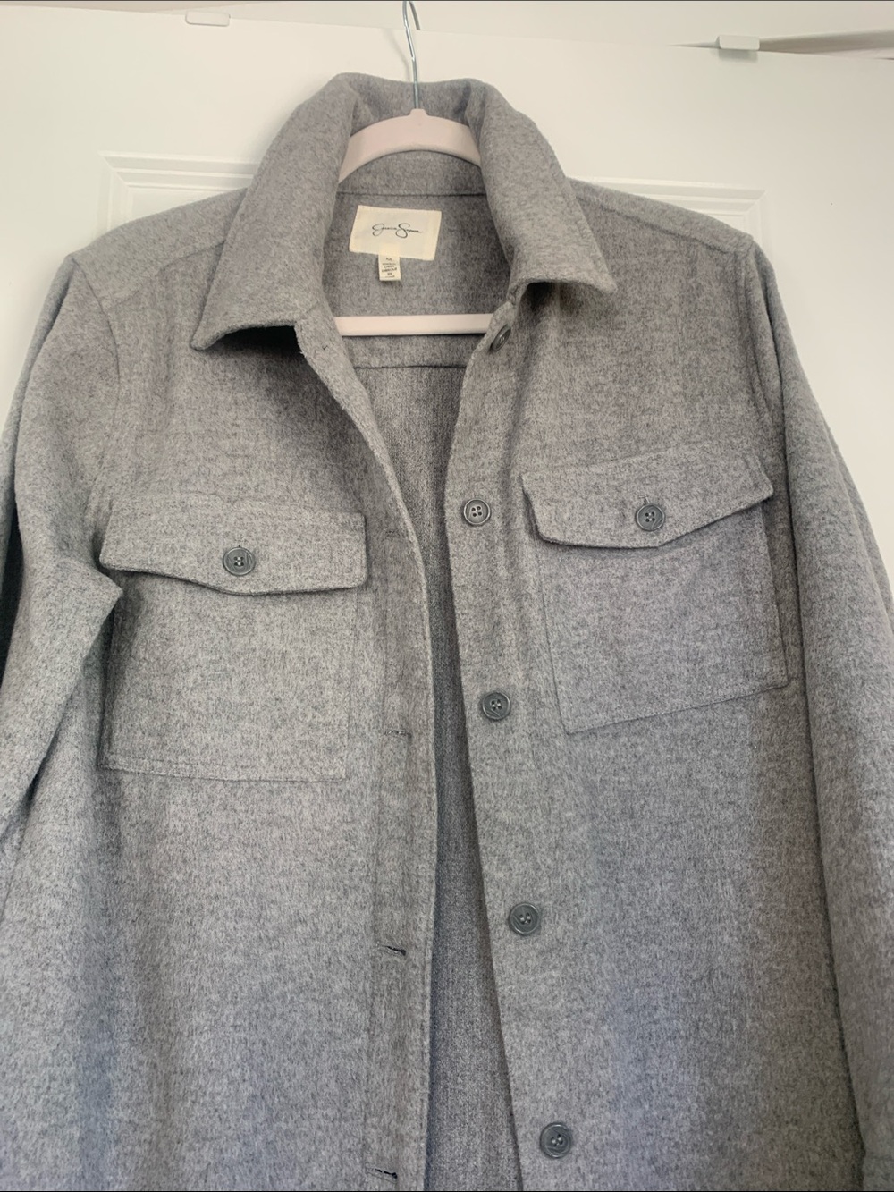 Jessica Simpson Gray Long Button-Front Trench Coat - Picture 5 of 6